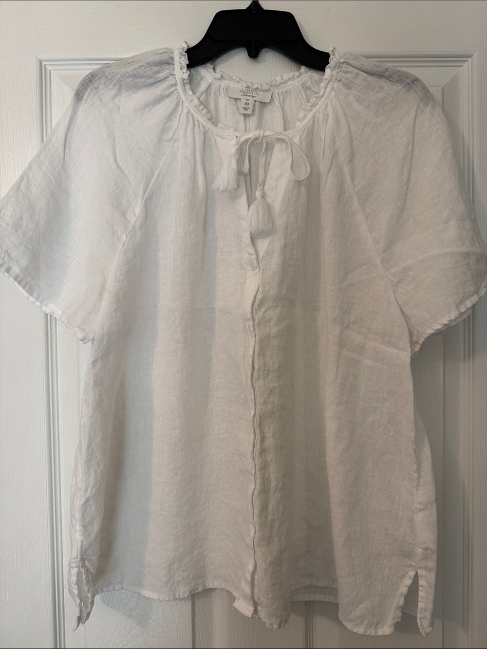 Charter Club White Linen Tassel Tie Peasant Blouse